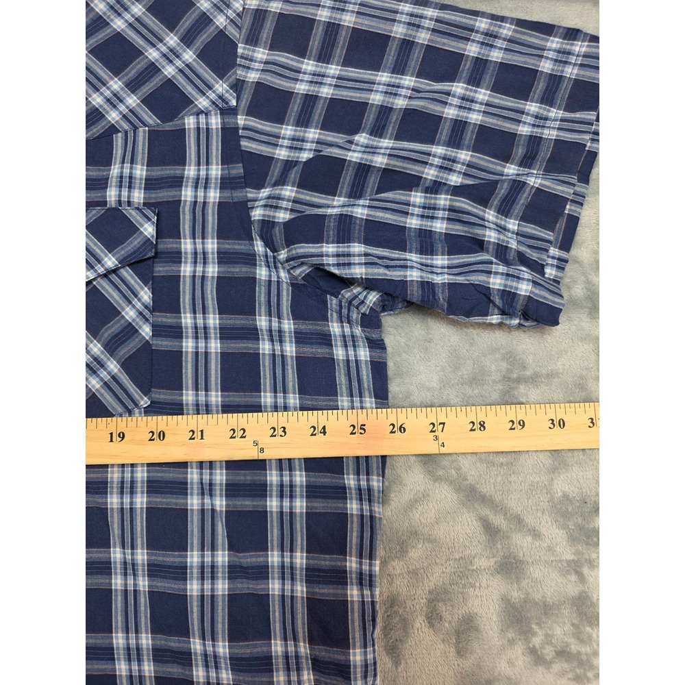MWG Apparel Mens XL Short Sleeve Western Pearl Snap Plaid Shirt Navy Blue White - Picture 5 of 8